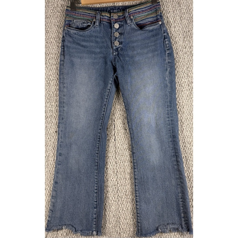 Womens Button Fly Flare Jeans Raw Hem Boho Festival Denim 27